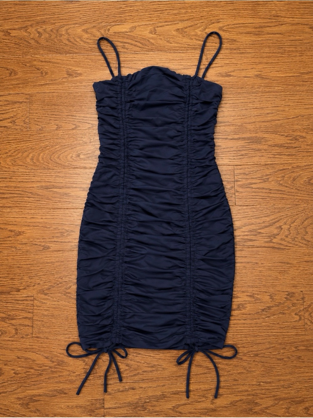 Tiger Mist Navy Ruched Spaghetti Strap Mini Dress